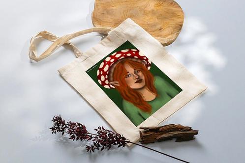 Handdrawn tote bag fairy, Sieraden, Tassen en Uiterlijk, Tassen | Damestassen, Nieuw, Schoudertasje, Verzenden