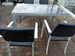 Aluminium tuinset met tafel en 4 stapelbare stoelen, Ophalen of Verzenden, Zo goed als nieuw, Aluminium