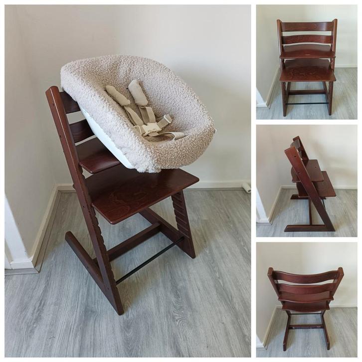 Stokke Tripp Trapp bruin+newbornset,hoes evt.babyset en tray, Kinderen en Baby's, Kinderstoelen, Zo goed als nieuw, Meegroeistoel