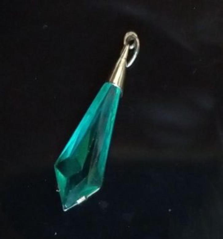 Prachtiche antieke Art deco hanger 14 K met groen kristal, Sieraden, Tassen en Uiterlijk, Antieke sieraden, Hanger, Goud, Met edelsteen