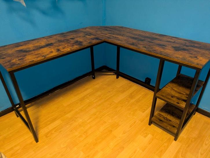 L-Vorm Bureau - Houten Blad, Zwarte Poten, Huis en Inrichting, Bureaus, Zo goed als nieuw, Bureau, Ophalen