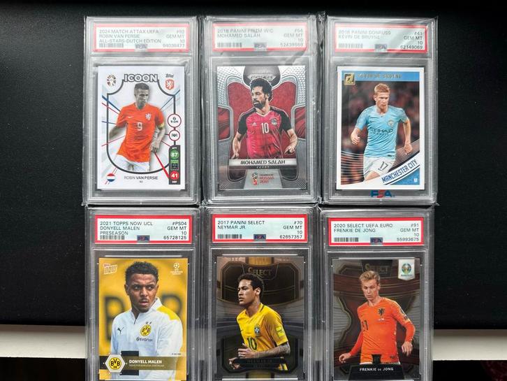 6 Voetbalkaarten in PSA 10 o.a. Neymar, Frenkie de Jong enz, Verzamelen, Sportartikelen en Voetbal, Nieuw, Spelerskaart, Overige sporten