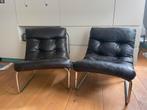 2 Zwarte Vintage-Industrial Lounge Stoelen, Ophalen, Gebruikt, Twee, Zwart