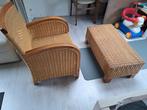 Rieten Stoel + Bijpassend Tafeltje, Riet of Rotan, Gebruikt, Eenpersoons, Minder dan 75 cm