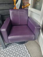 Paarse Leren Fauteuil met Draaivoet, Ophalen, 75 tot 100 cm, Leer, 50 tot 75 cm