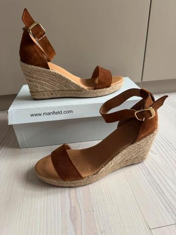 Cognac suede sleehakken/espadrilles van Manfield, maat 39 beschikbaar voor biedingen