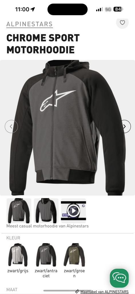 Alpinestars Hoodie maat M, Motoren, Kleding | Motorkleding, Jas | textiel, Heren, Tweedehands, Ophalen of Verzenden