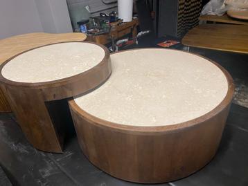 Salontafel Set Mango Hout & Marmer beschikbaar voor biedingen