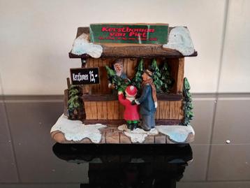 Kerstboomverkoper kraam met licht voor kerst winter dorp beschikbaar voor biedingen