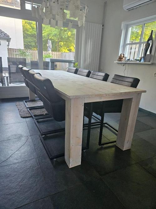 Witte grote houten eettafel, Huis en Inrichting, Tafels | Eettafels, Gebruikt, 50 tot 100 cm, 200 cm of meer, Vijf personen of meer