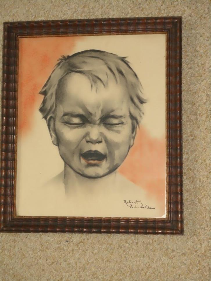 Potloodtekening "Huilend Kind"  van Robert Van de Velde , Antiek en Kunst, Kunst | Schilderijen | Klassiek, Ophalen of Verzenden