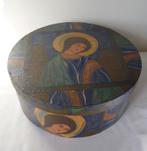 ronde houten doos met afbeelding engel/heilige, Ophalen of Verzenden, Zo goed als nieuw