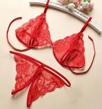 Rode kanten BH en string (sexy lingerie setje g-string), Kleding | Dames, Ondergoed en Lingerie, Verzenden, Rood, Setje