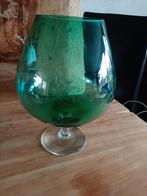 Vintage groene glazen bokaal op voet - 27x20cm, Ophalen of Verzenden