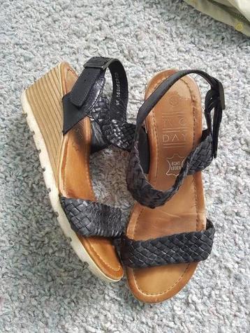 Zwarte espadrilles schoenen met sleehak LEER zga NIEUW mt 38