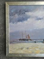 Schilderij olieverf op doek schepen op het strand zeilschip, Ophalen