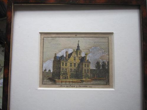 Mooie Kleurengravure Huis te Park, Bij Arnhem, Antiek en Kunst, Kunst | Etsen en Gravures, Ophalen of Verzenden