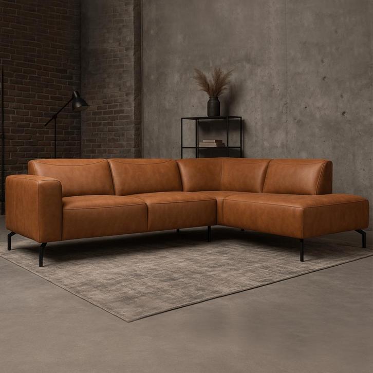 Hoekbank cognac microvezel rechts of linker hoek, Huis en Inrichting, Banken | Sofa's en Chaises Longues, Nieuw, Vierpersoons of meer