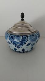 Delfts Blauw potje met zilverkleurig Deksel, Antiek en Kunst, Antiek | Keramiek en Aardewerk, Ophalen of Verzenden