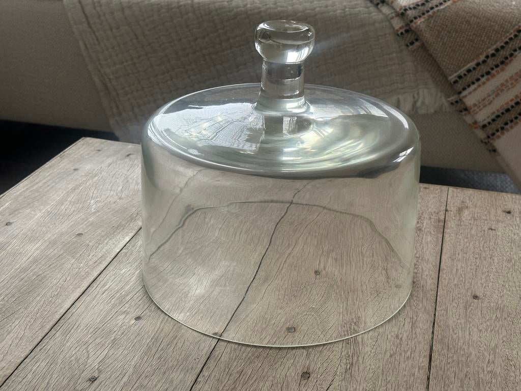 Antieke, hele grote, zware, glazen (kaas)stolp  27x22 cm, Ophalen of Verzenden