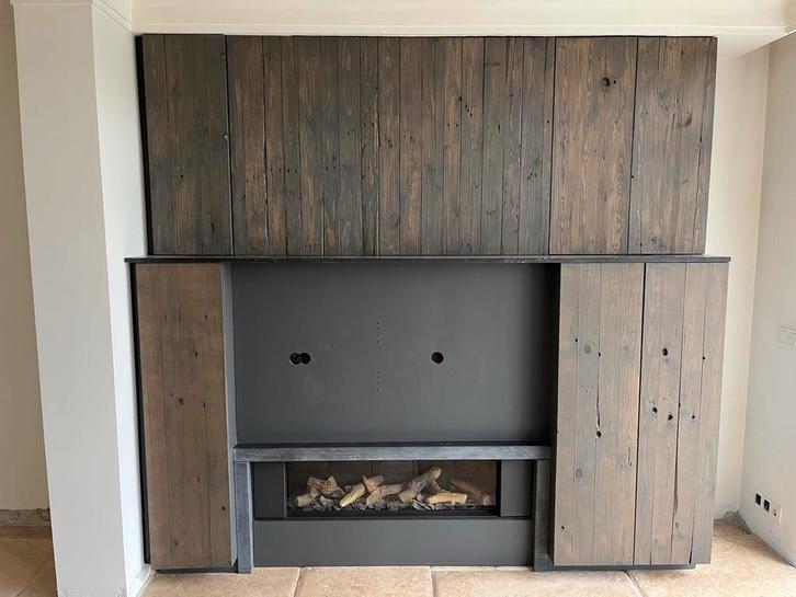 Gashaard met houten wandmeubel/ombouw tv en rookkanaal, Huis en Inrichting, Haarden, Gebruikt, Gashaard, Ophalen