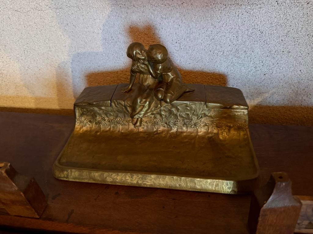 Antieke bronzen inktstel met kinderfiguren, ca. 1870, Antiek en Kunst, Ophalen of Verzenden