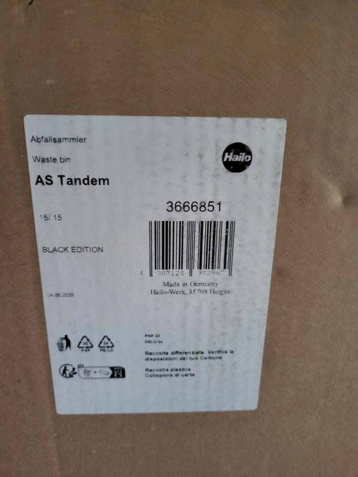 Hailo AS Tandem Keukenkast Vuilnisbakken 2x15L Nieuw, Huis en Inrichting, Woonaccessoires | Prullenbakken, Nieuw, Kunststof, 10 tot 20 liter