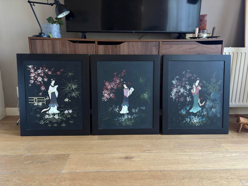 Drieluik Japanse Geisha Schilderijen - Oosterse Kunst, Antiek en Kunst, Ophalen