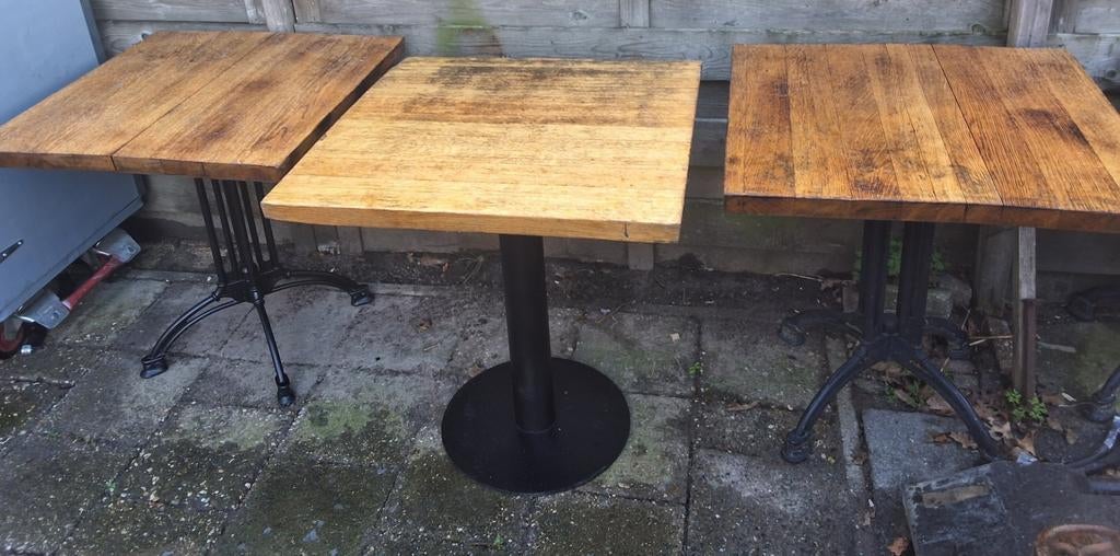 Vintage Bistro brocante Tafels tuin en terras eikenblad, Huis en Inrichting, Tafels | Eettafels, Ophalen, Rechthoekig, 50 tot 100 cm