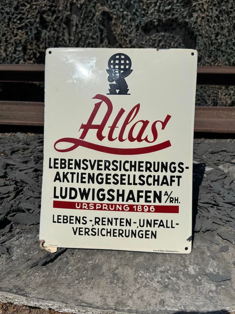 Vintage Atlas Verzekeringsbord - Ludwigshafen 1896, Ophalen of Verzenden