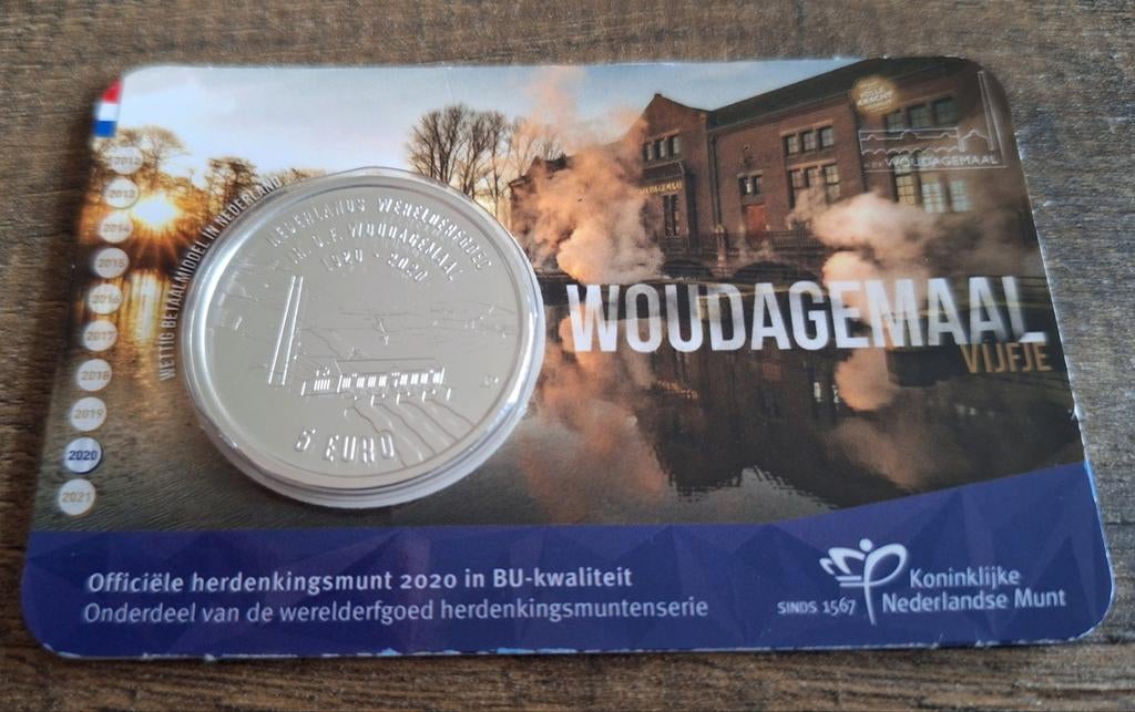 Woudagemaal zilveren 5 euro in coincard BU-KWALITEIT, Postzegels en Munten, Zilver, Overige landen, Ophalen of Verzenden, 5 euro
