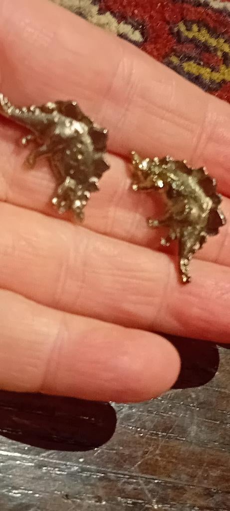 Dino oorbellen - Unieke zilverkleurige dinosaurus sieraden, Ophalen of Verzenden, Zo goed als nieuw