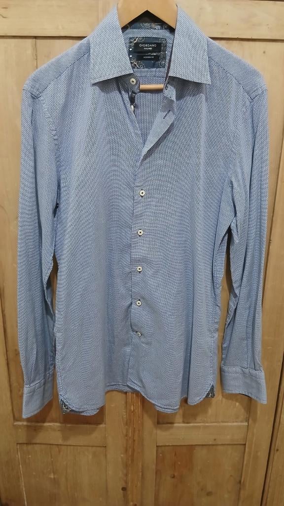 Giordano heren overhemd, blauw met patroon, Kleding | Heren, Overhemden, Ophalen of Verzenden, Zo goed als nieuw, Blauw, Halswijdte 39/40 (M)