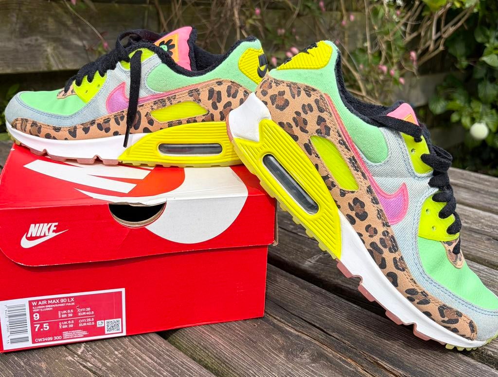 NIKE Air Max 90 LX  Denim Leopard, maat 40,5, Kleding | Dames, Schoenen, Overige kleuren, Ophalen of Verzenden, Sneakers of Gympen