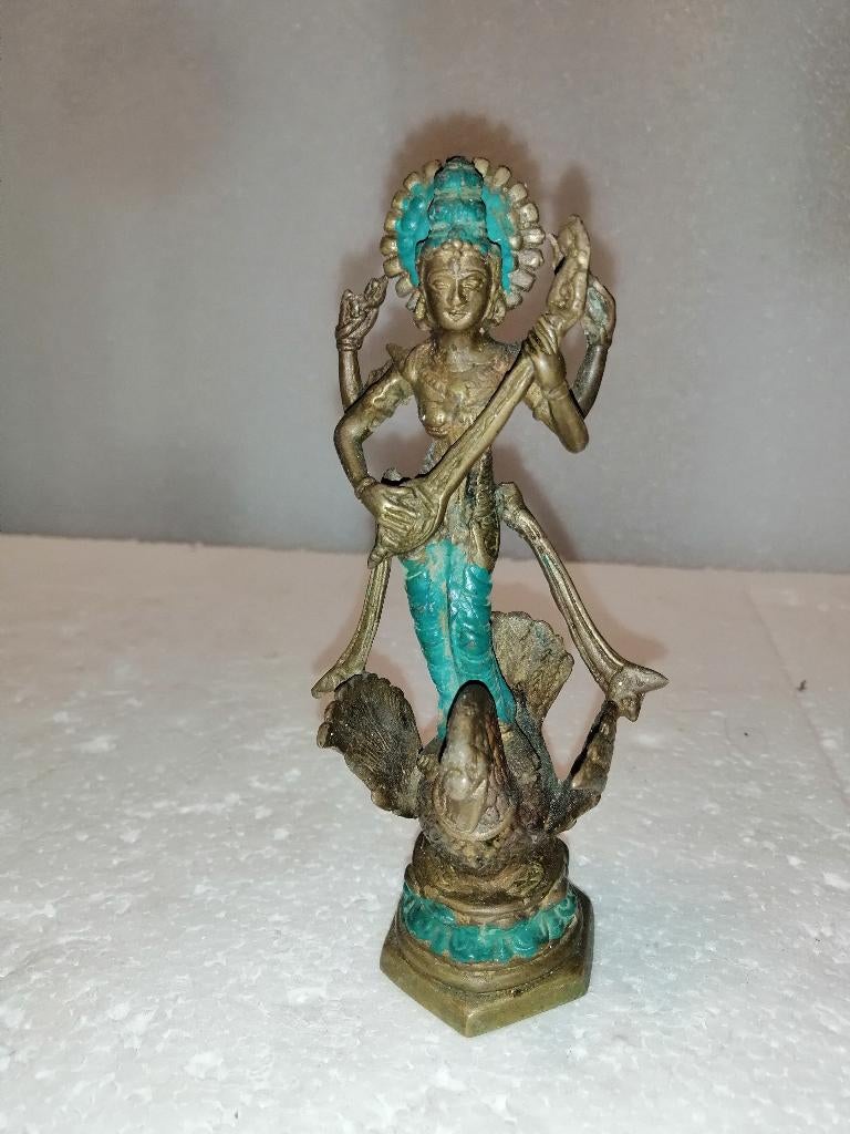 Antiek standbeeld van een bronzen boeddha op een Thaise gans, Ophalen of Verzenden, Zo goed als nieuw, Mens