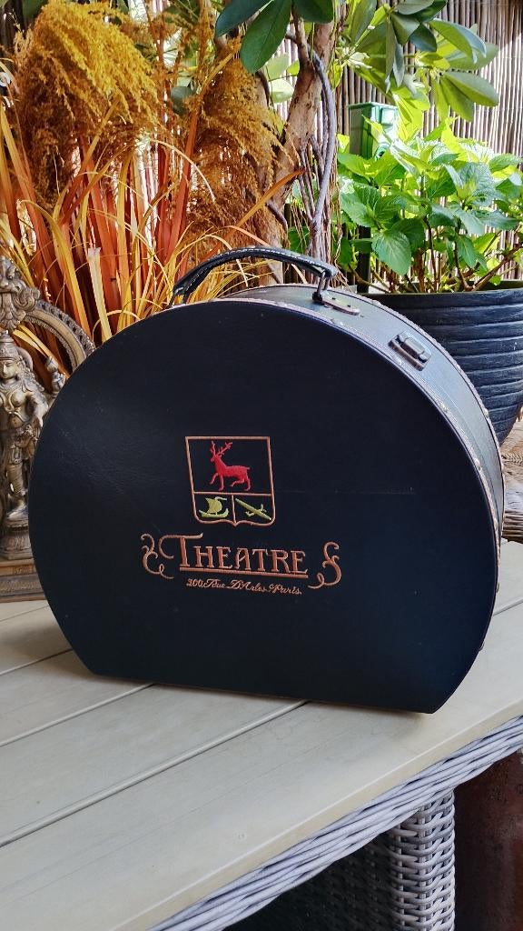 Vintage houten hoedendoos ' Theater' uit Parijs, Ophalen of Verzenden