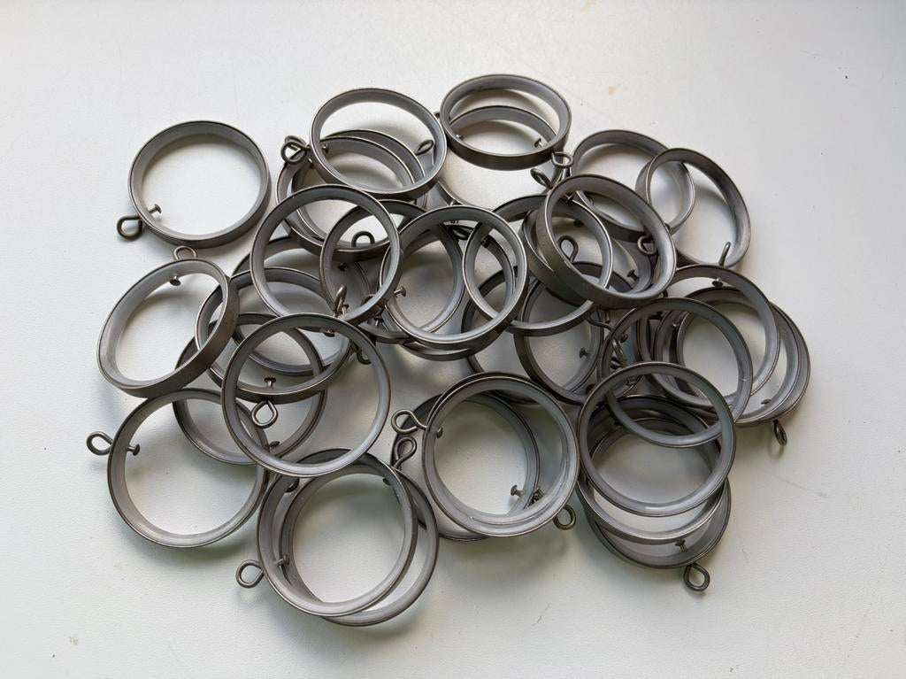 Set van 36 st. gordijnringen, verzilverd messing, diam. 50mm, Ophalen of Verzenden, Zo goed als nieuw, Minder dan 100 cm