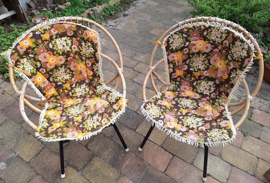 Retro Rotan stoeltjes uit de jaren 60-70 met originele kusse, Verzamelen, Ophalen, Huis en Inrichting