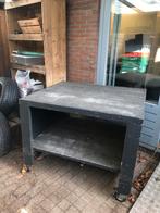 Zwarte steigerhout presentatietafel op wielen, Ophalen, Gebruikt, 100 tot 150 cm, 150 tot 200 cm