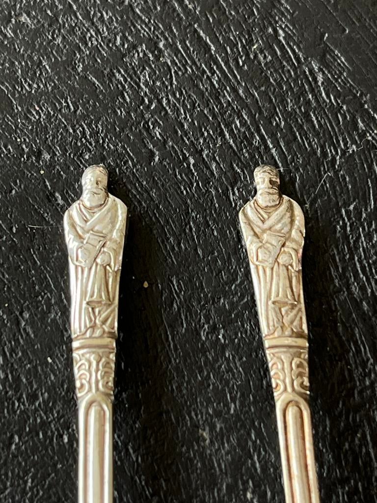 6 antieke verzilverde lepeltjes in org. doos., Verzenden