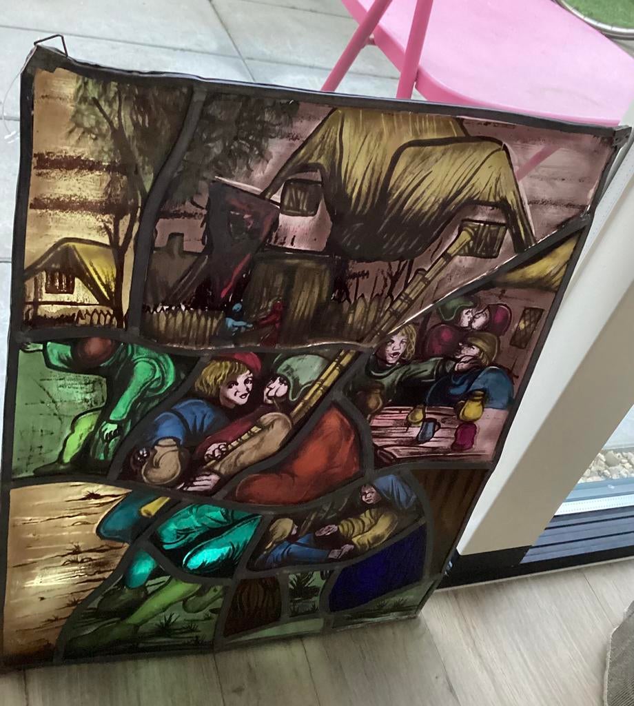 Glas in lood antiek … afmeting op foto’s, Antiek en Kunst, Ophalen of Verzenden