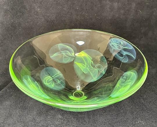 Glaskunst Willem Heesen Schaal wit+groen,Oude Horn Leerdam, Ophalen