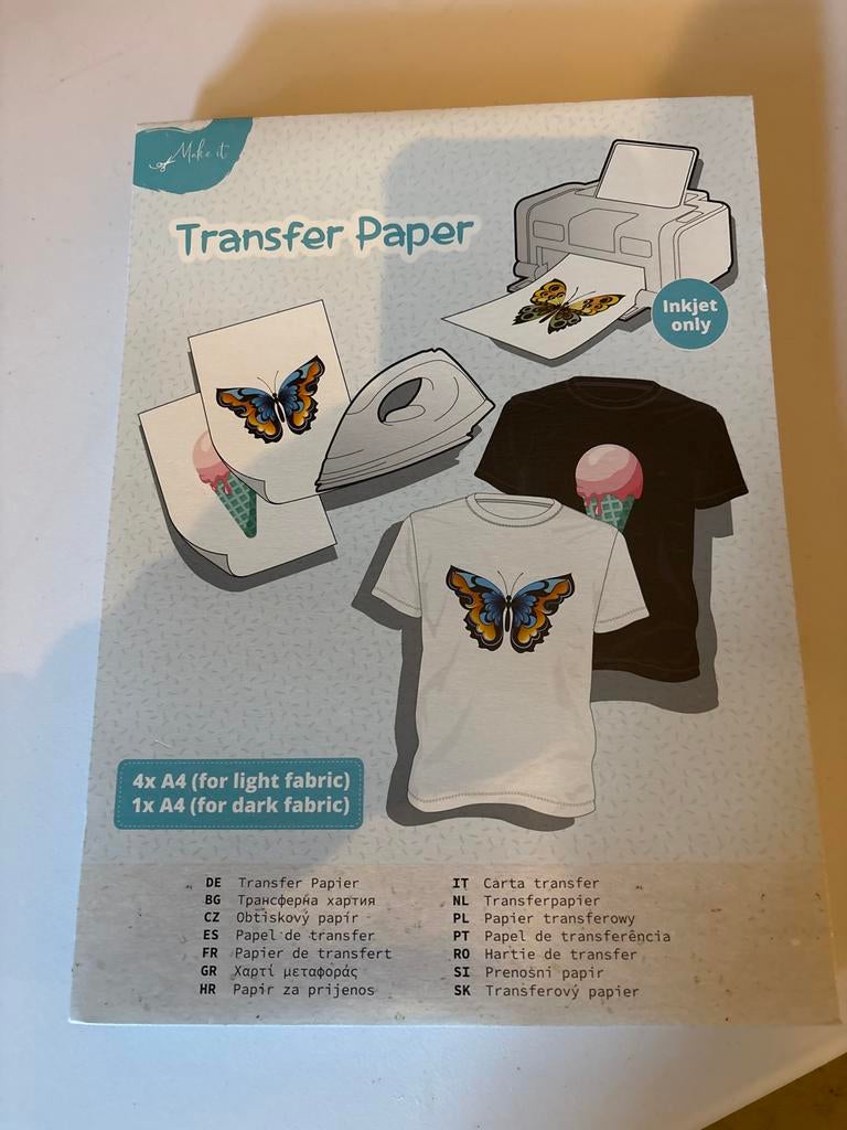 Transferpapier voor textiel, 4x A4 licht, 1x A4 donker, Ophalen of Verzenden, Nieuw