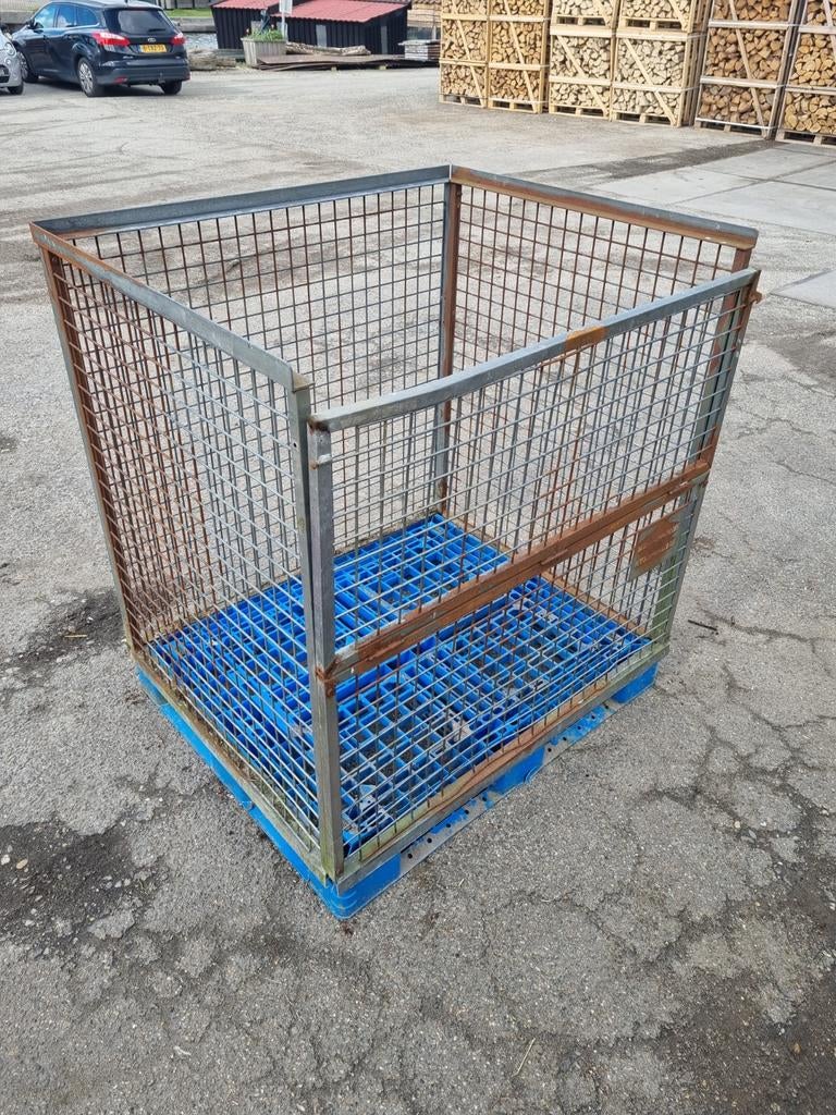 Stalen krat met kunststof pallet 100 x 120 x 110 cm, Ophalen, 100 cm of meer, 60 cm of meer, 50 cm of meer