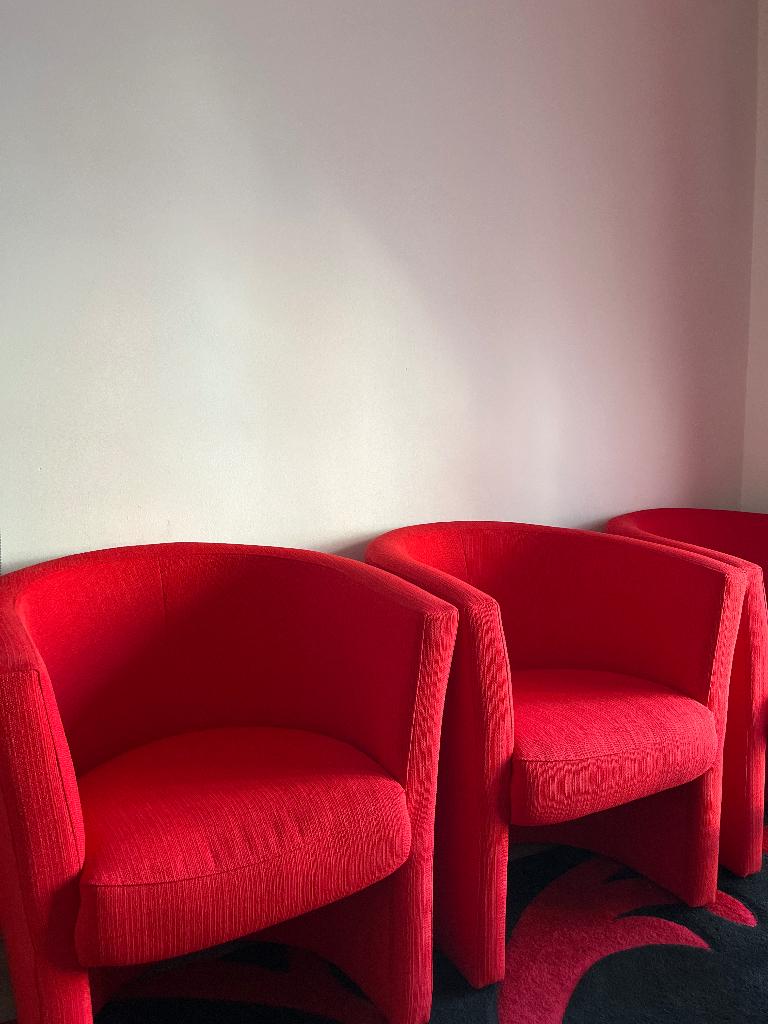 6 moderne rode design fauteuils, Huis en Inrichting, Fauteuils, Ophalen, 75 tot 100 cm, Zo goed als nieuw, Modern