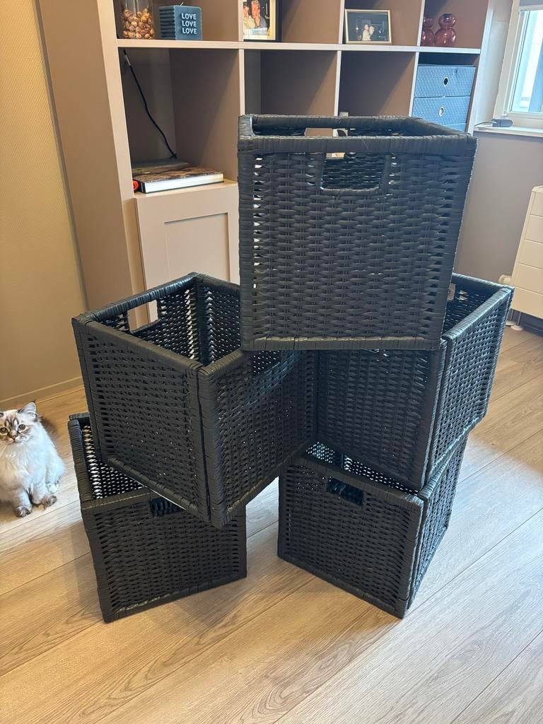 IKEA BRANÄS rotan mandjes donkergrijs, Ophalen, Mand, Vierkant, Zo goed als nieuw