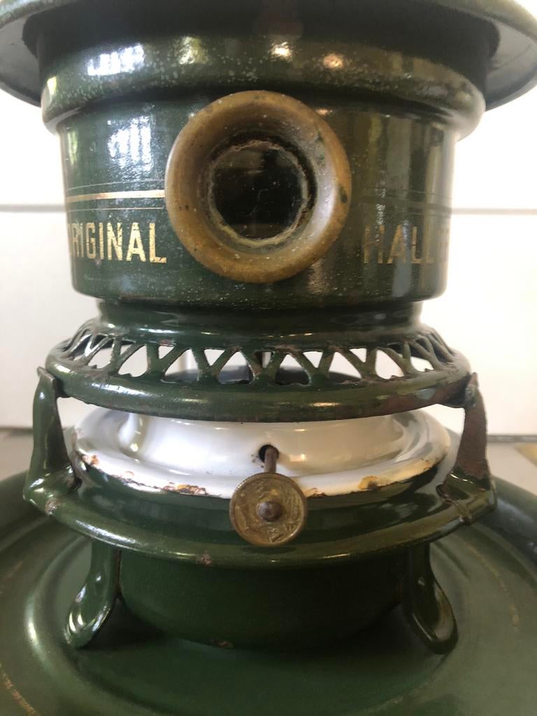 1 Pits, Emaille Petroleumstel met onderschaal. Vooroorlogs., Antiek en Kunst, Antiek | Emaille, Ophalen