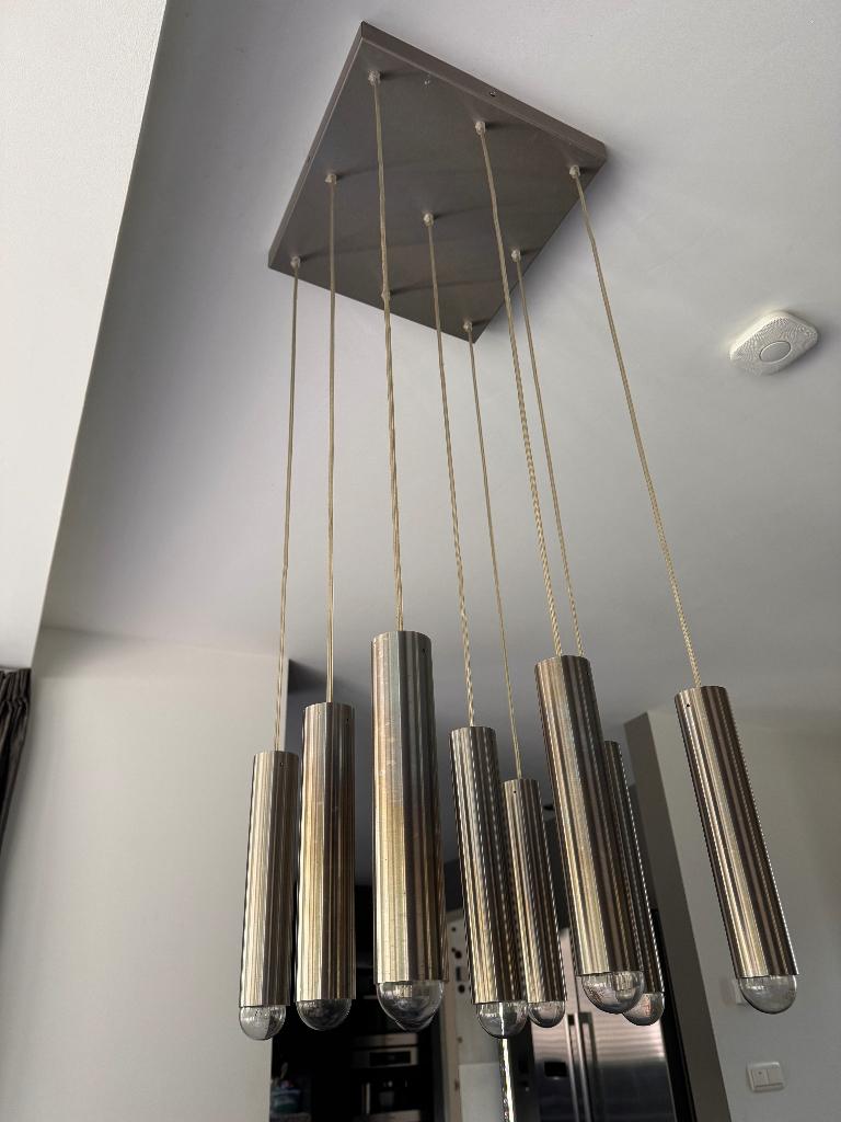 Schitterende RVS hanglamp, Ophalen, Gebruikt, 50 tot 75 cm, Metaal