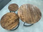 Salontafelset 3-delig mangohout/metaal, Ophalen, Gebruikt, 50 tot 100 cm, Rond