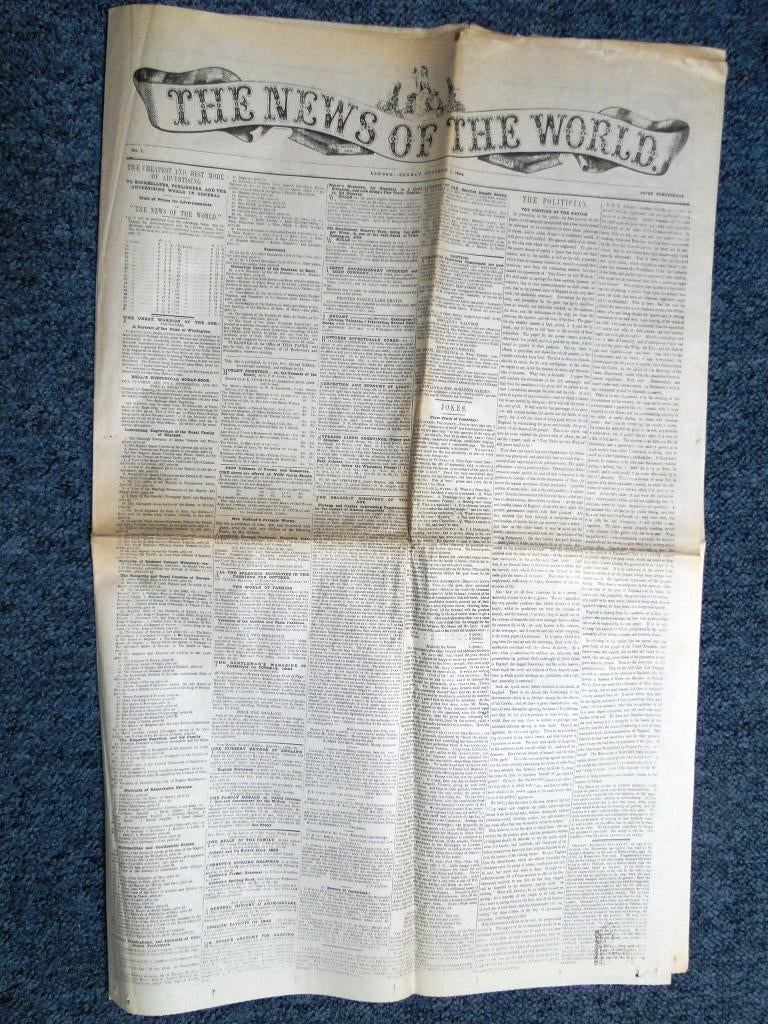antieke krant The News of the World, Verzamelen, Tijdschriften, Kranten en Knipsels, Ophalen, Voor 1920, Buitenland, Krant